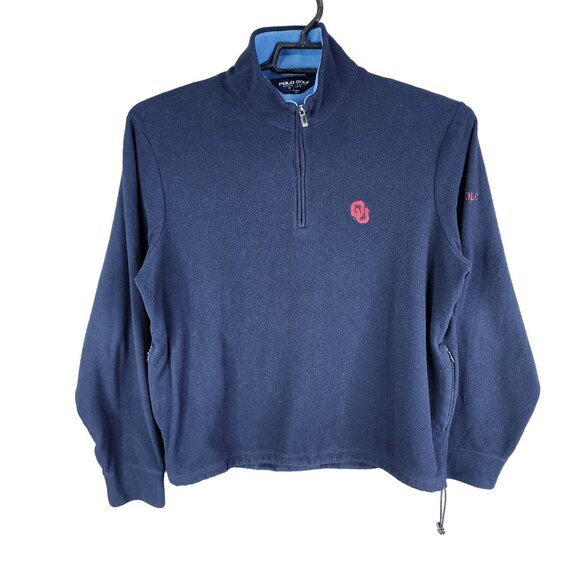 Mens Blue Polo Golf Ralph Lauren Pullover Fleece Sweatshirt OU Logo 1/4 Zip L - Picture 1 of 10